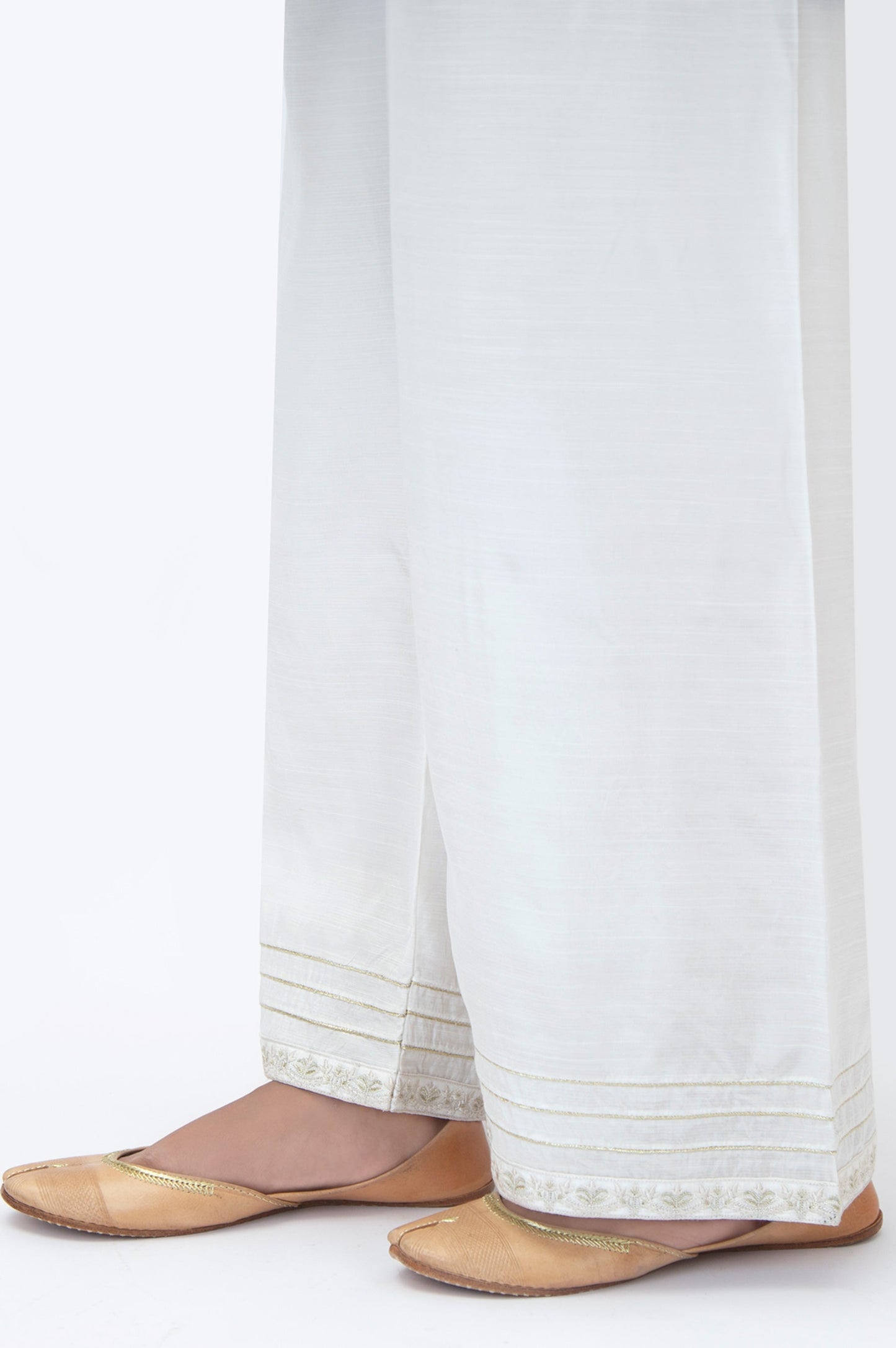 Embroidered Raw Silk Culottes - White