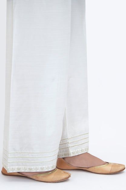 Embroidered Raw Silk Culottes - White
