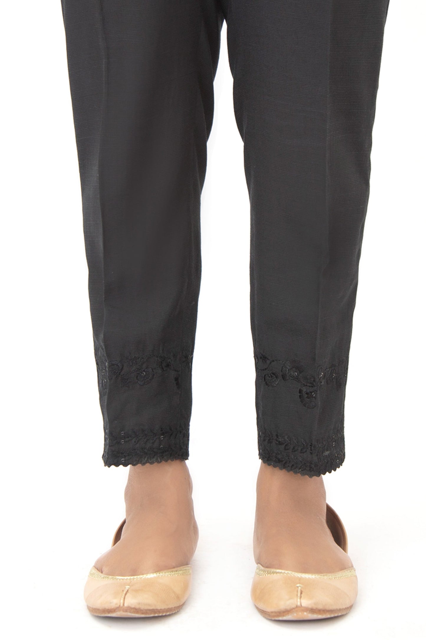 Embellished Raw Silk Cigarette Pants - Black