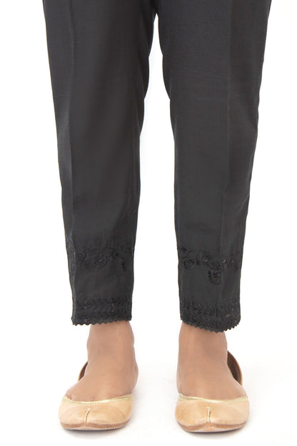 Embellished Raw Silk Cigarette Pants - Black