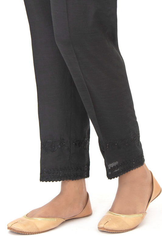 Embellished Raw Silk Cigarette Pants - Black