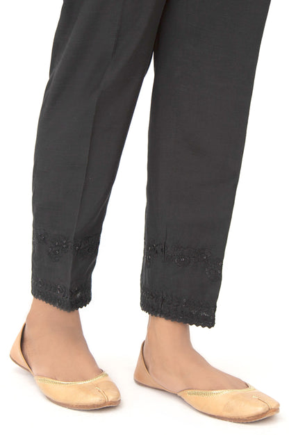 Embellished Raw Silk Cigarette Pants - Black