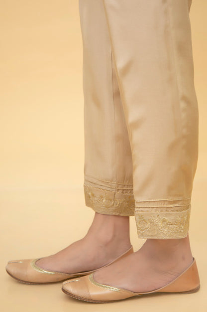 Embroidered Rawsilk Cigarette Pants - Gold