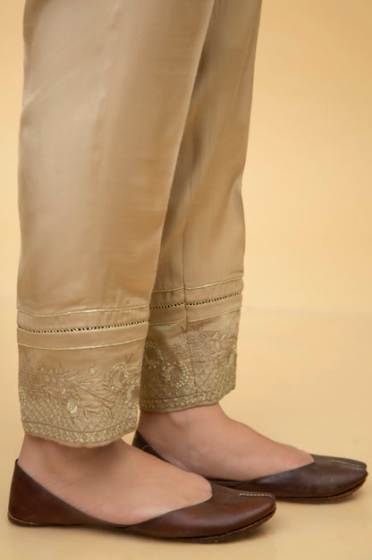 Embroidered Rawsilk Cigarette Pants - Gold