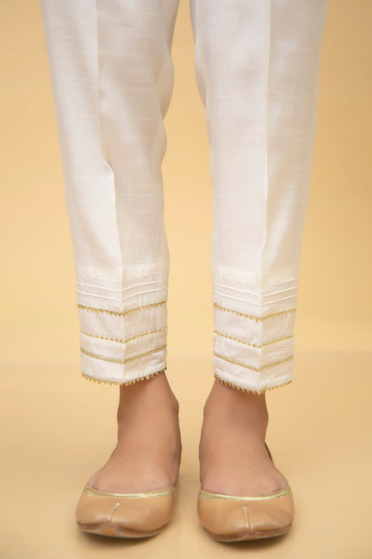 Stylized Rawsilk Cigarette Pants - White