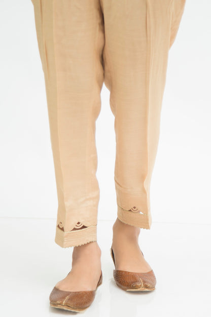 Embellished Rawsilk Cigarette Pants - Beige