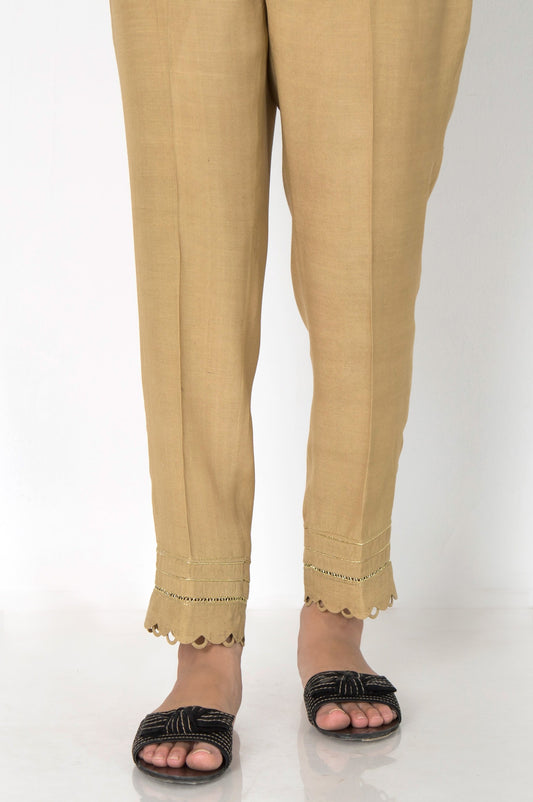 Embellished Raw Silk Cigarette Pants  - Gold