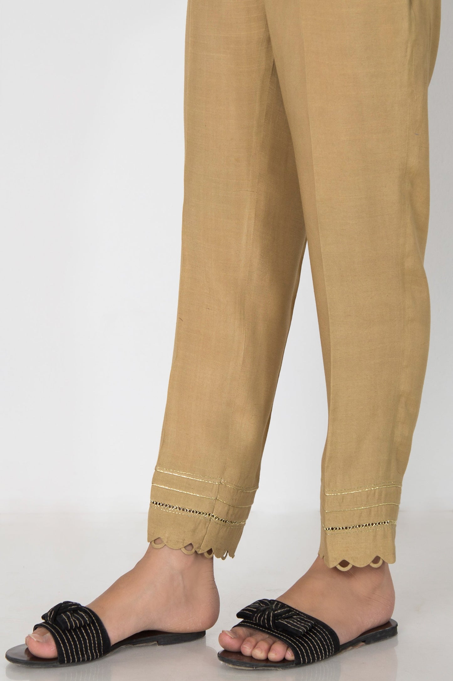 Embellished Raw Silk Cigarette Pants  - Gold
