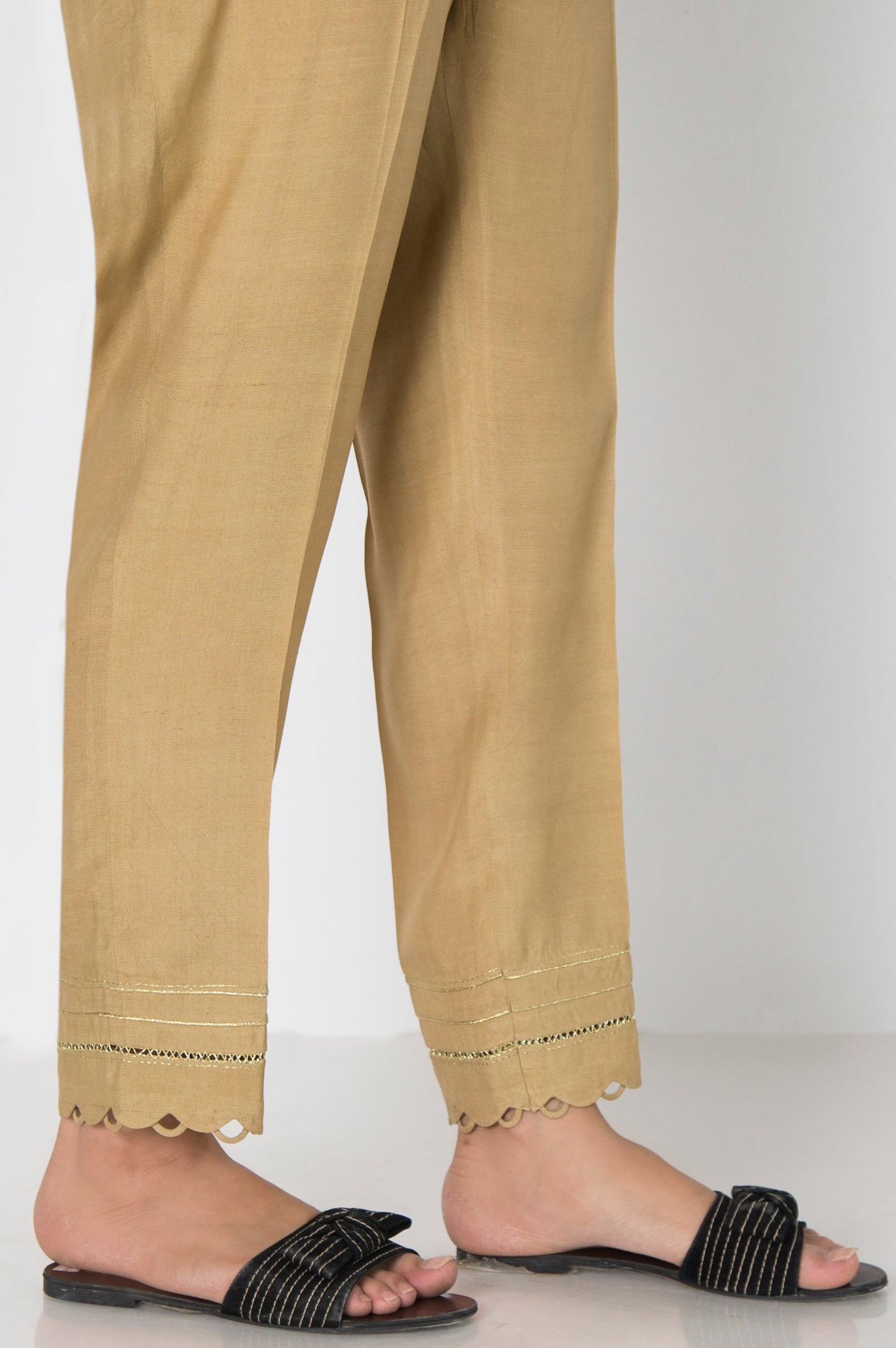 Embellished Raw Silk Cigarette Pants  - Gold