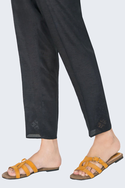 Embellished Raw Silk Cigarette Pants  - Black
