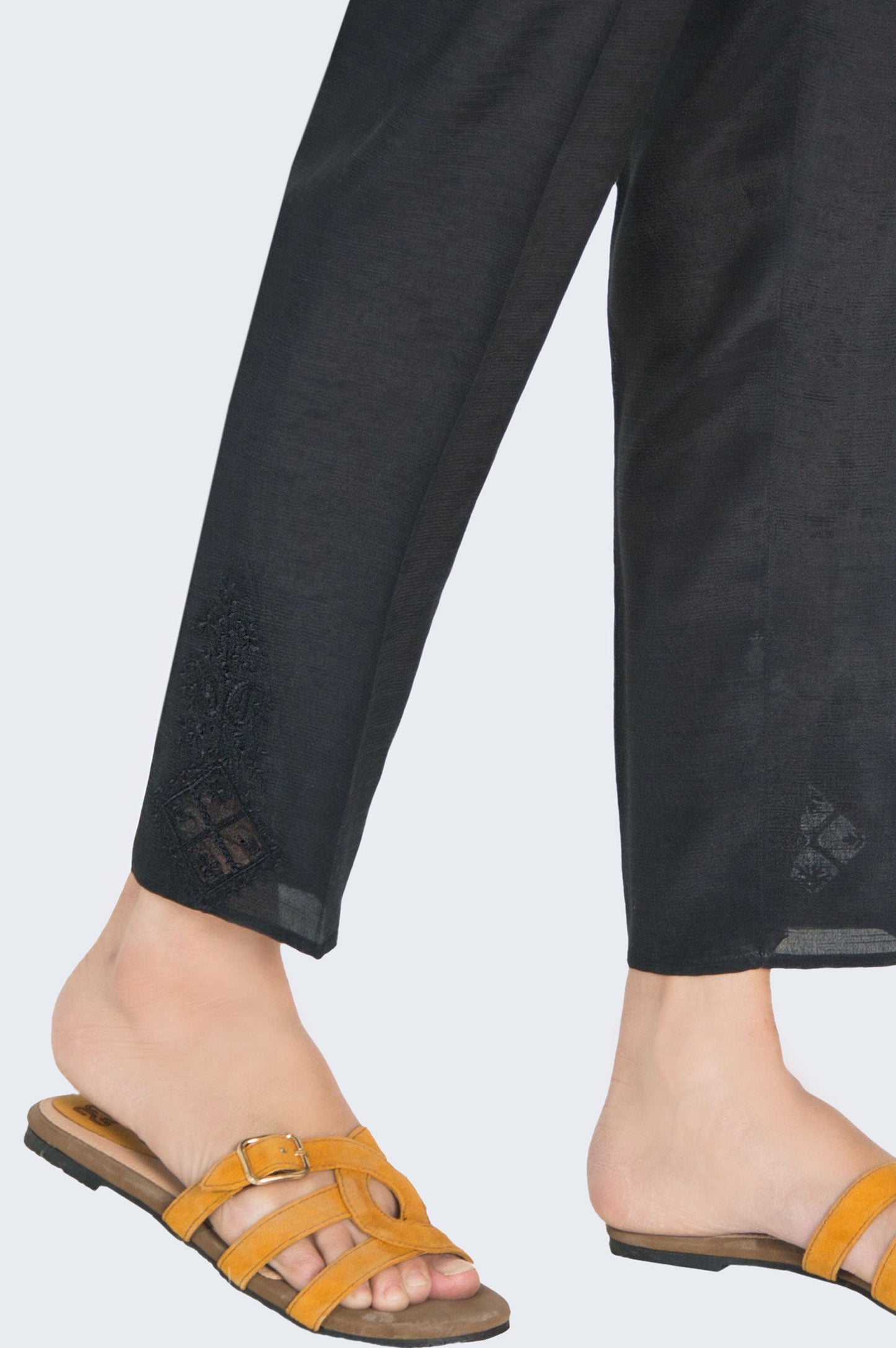 Embellished Raw Silk Cigarette Pants  - Black