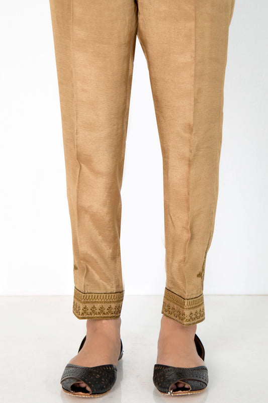 Embroidered Raw Silk Pants  - Copper