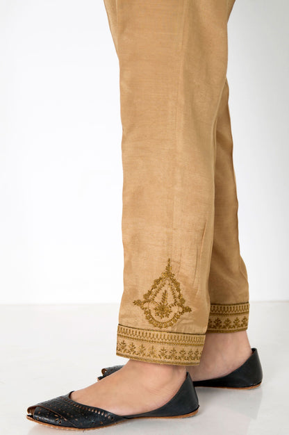Embroidered Raw Silk Pants  - Copper