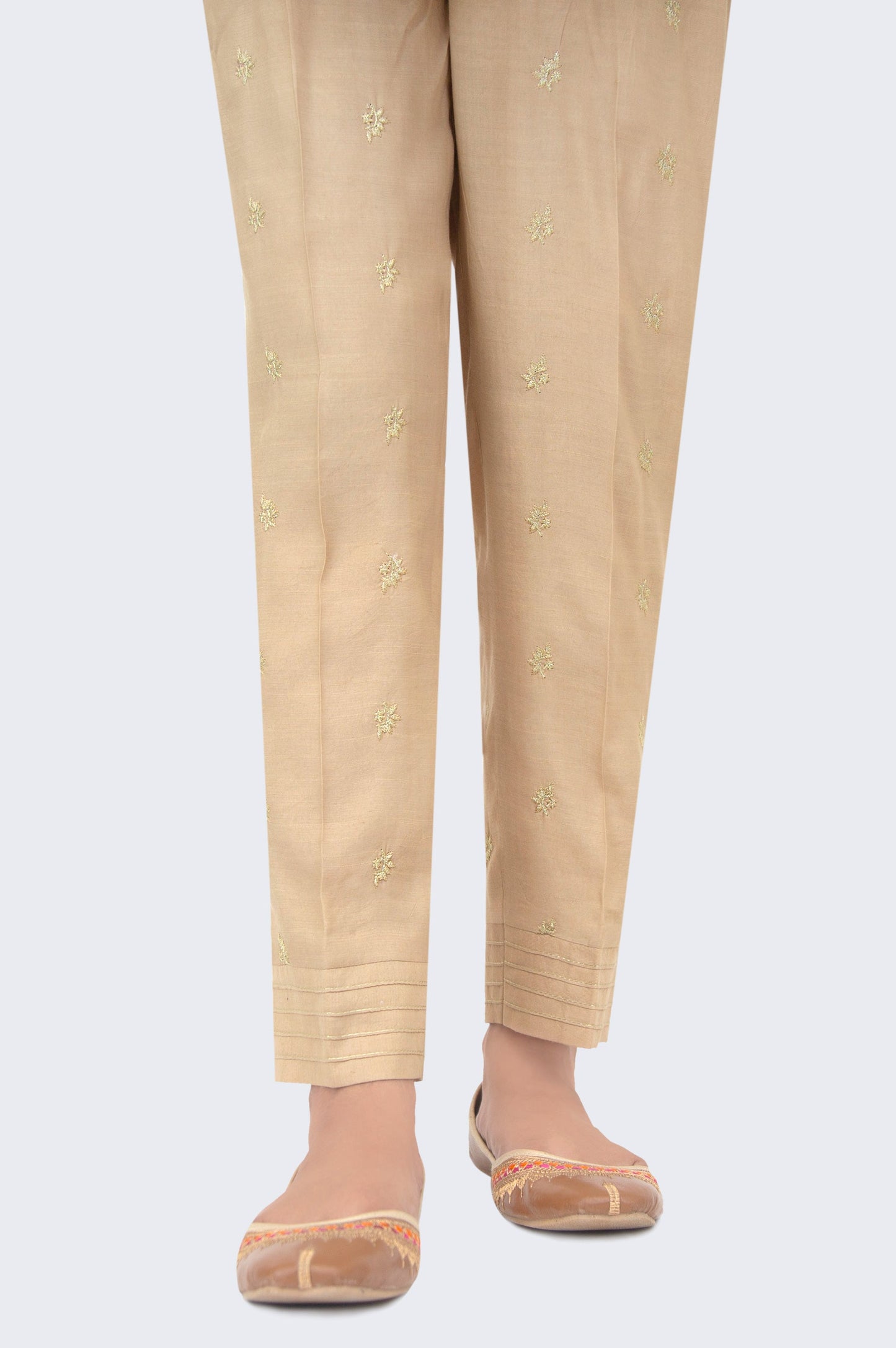 Embroidered Rawsilk Cigarette Pants - Sand Beige
