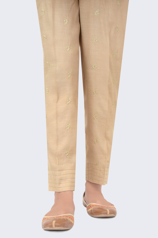 Embroidered Rawsilk Cigarette Pants - Sand Beige