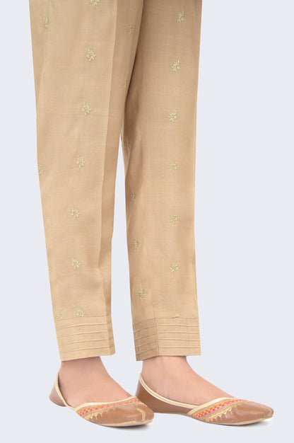 Embroidered Rawsilk Cigarette Pants - Sand Beige