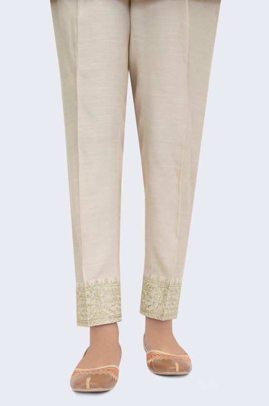 Embroidered Rawsilk Cigarette Pants - Gold