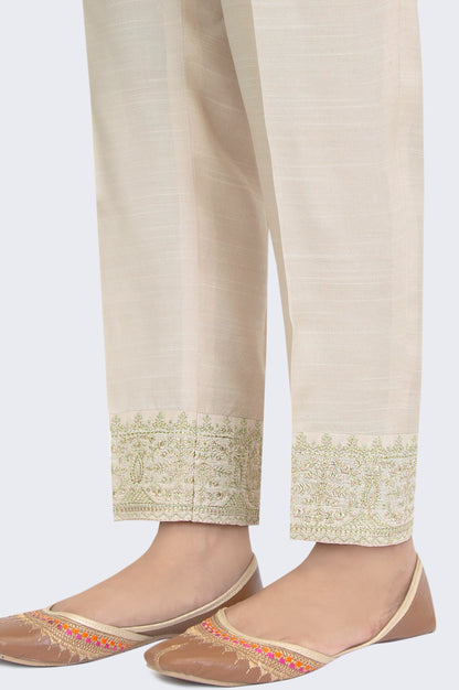 Embroidered Rawsilk Cigarette Pants - Gold