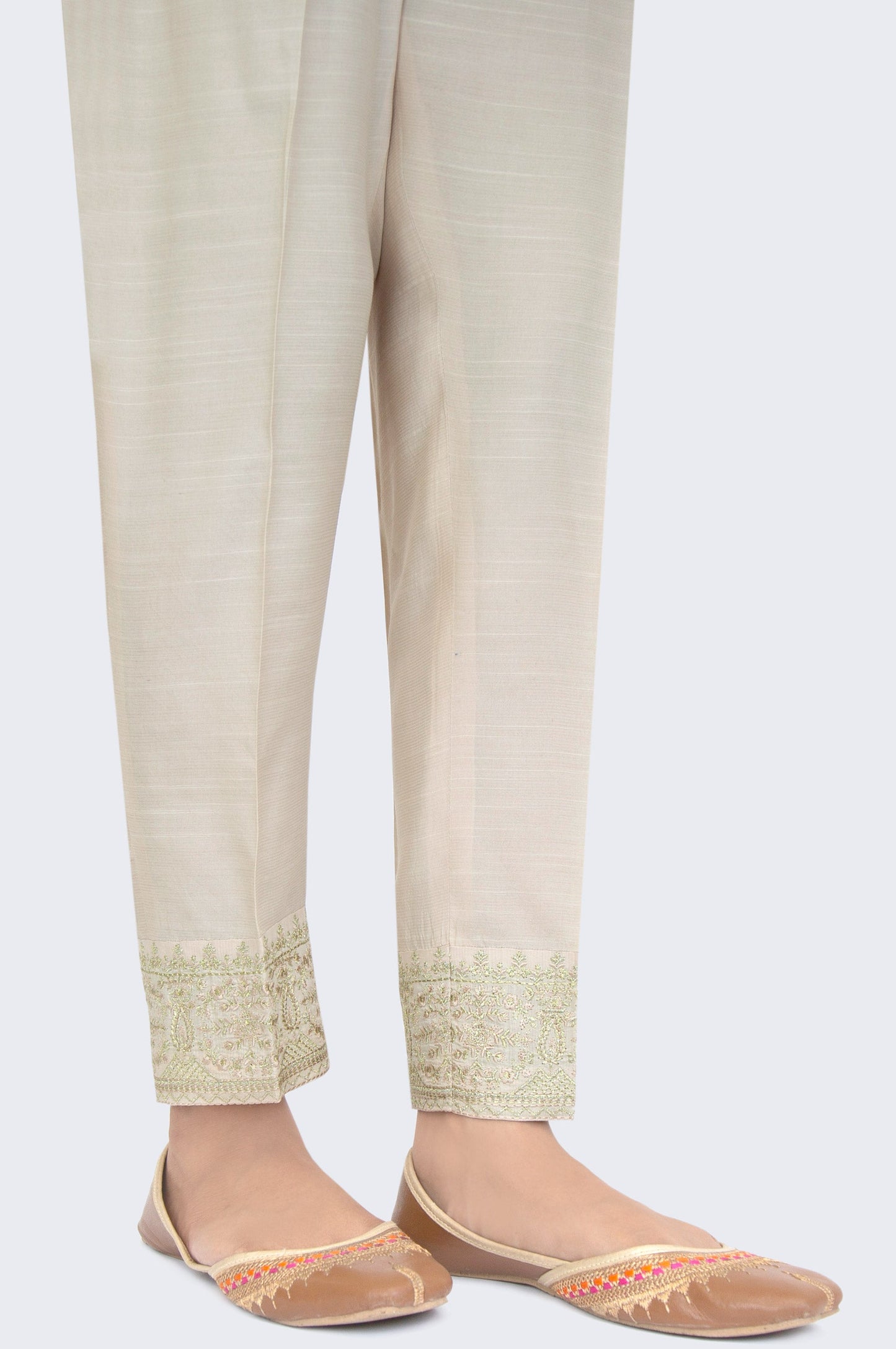 Embroidered Rawsilk Cigarette Pants - Gold