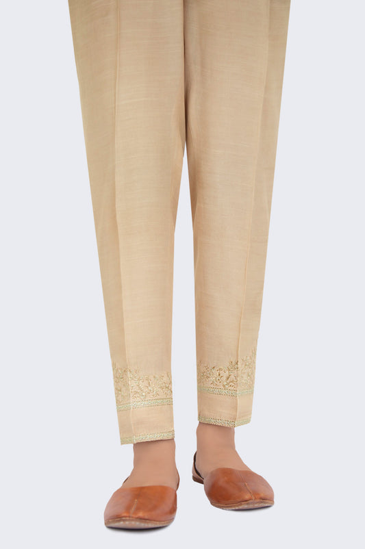 Embroidered Raw Silk Cigarette Pants - Parmezan Gold