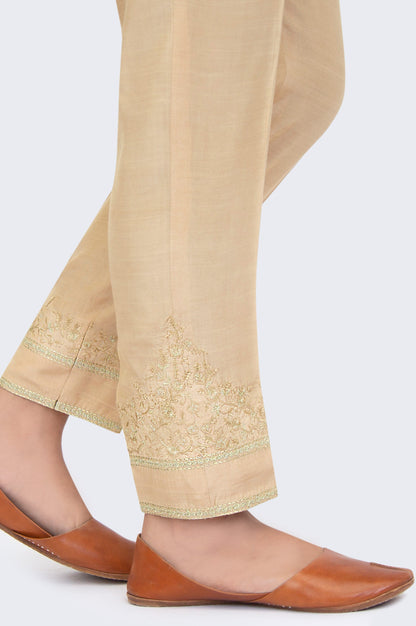 Embroidered Raw Silk Cigarette Pants - Parmezan Gold