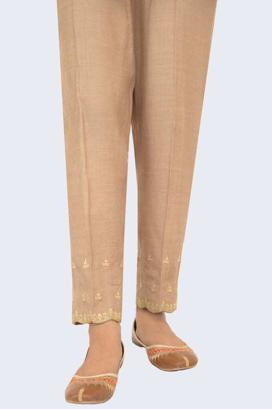 Embroidered Rawsilk Cigarette Pants - Beige