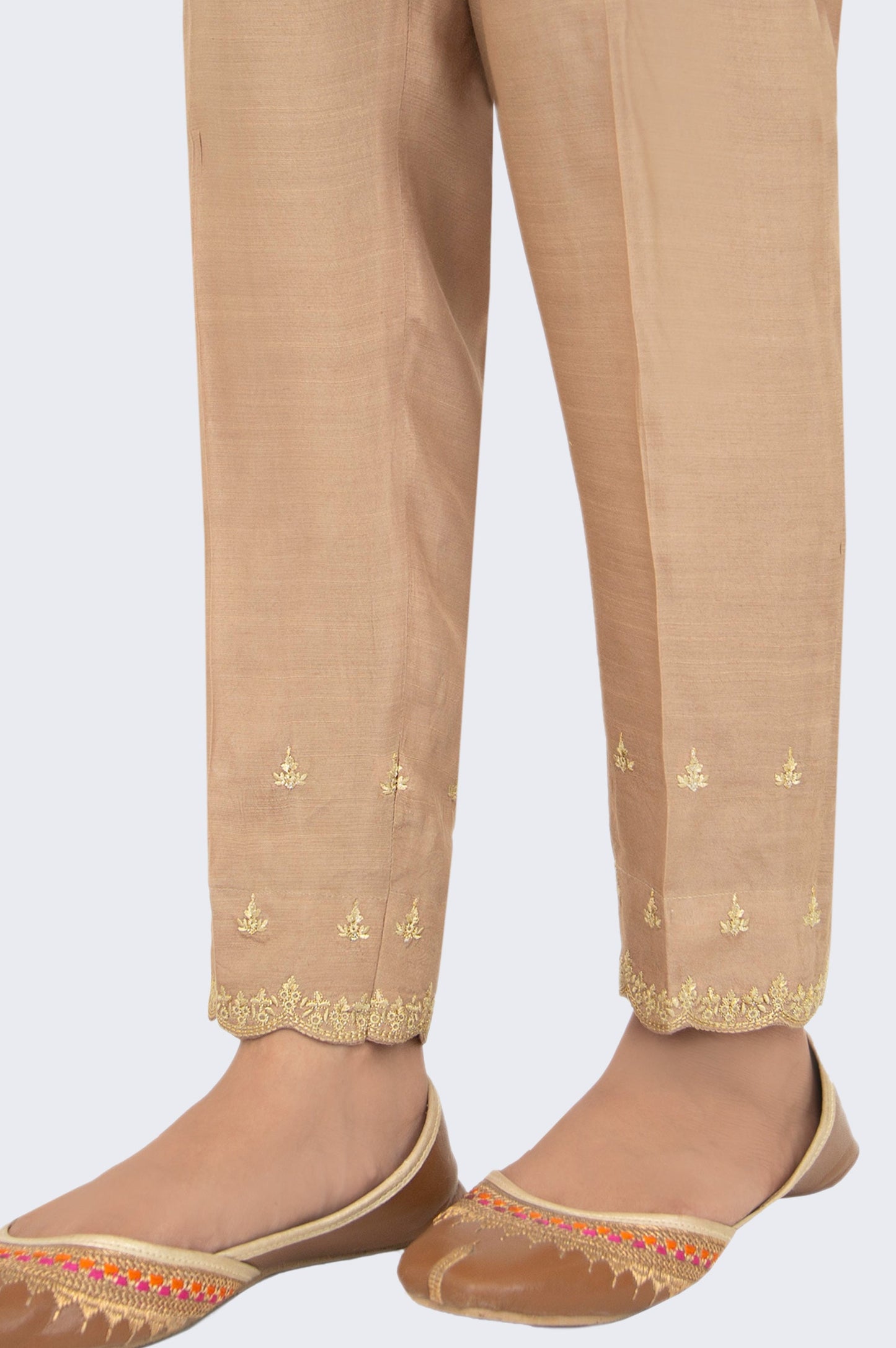 Embroidered Rawsilk Cigarette Pants - Beige