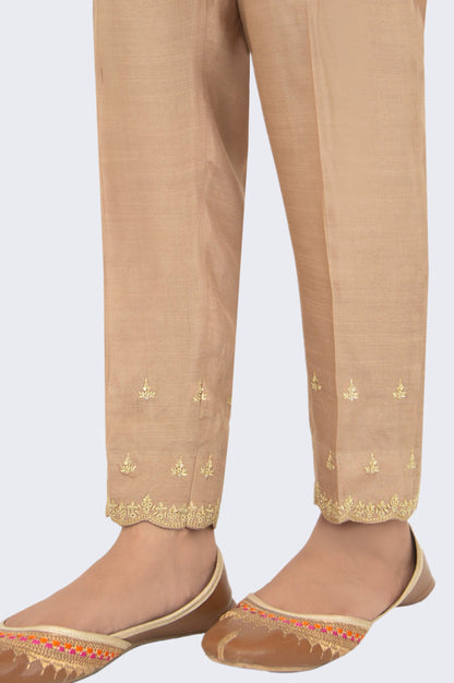 Embroidered Rawsilk Cigarette Pants - Beige