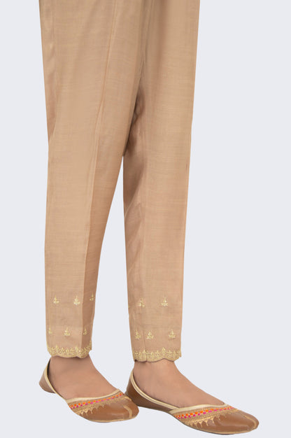 Embroidered Rawsilk Cigarette Pants - Beige