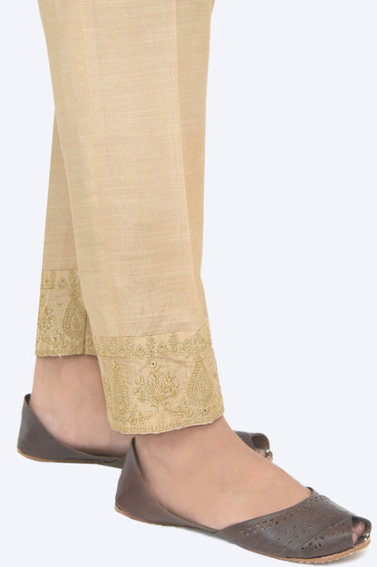 Embroidered Rawsilk Cigarette Pants - Beige