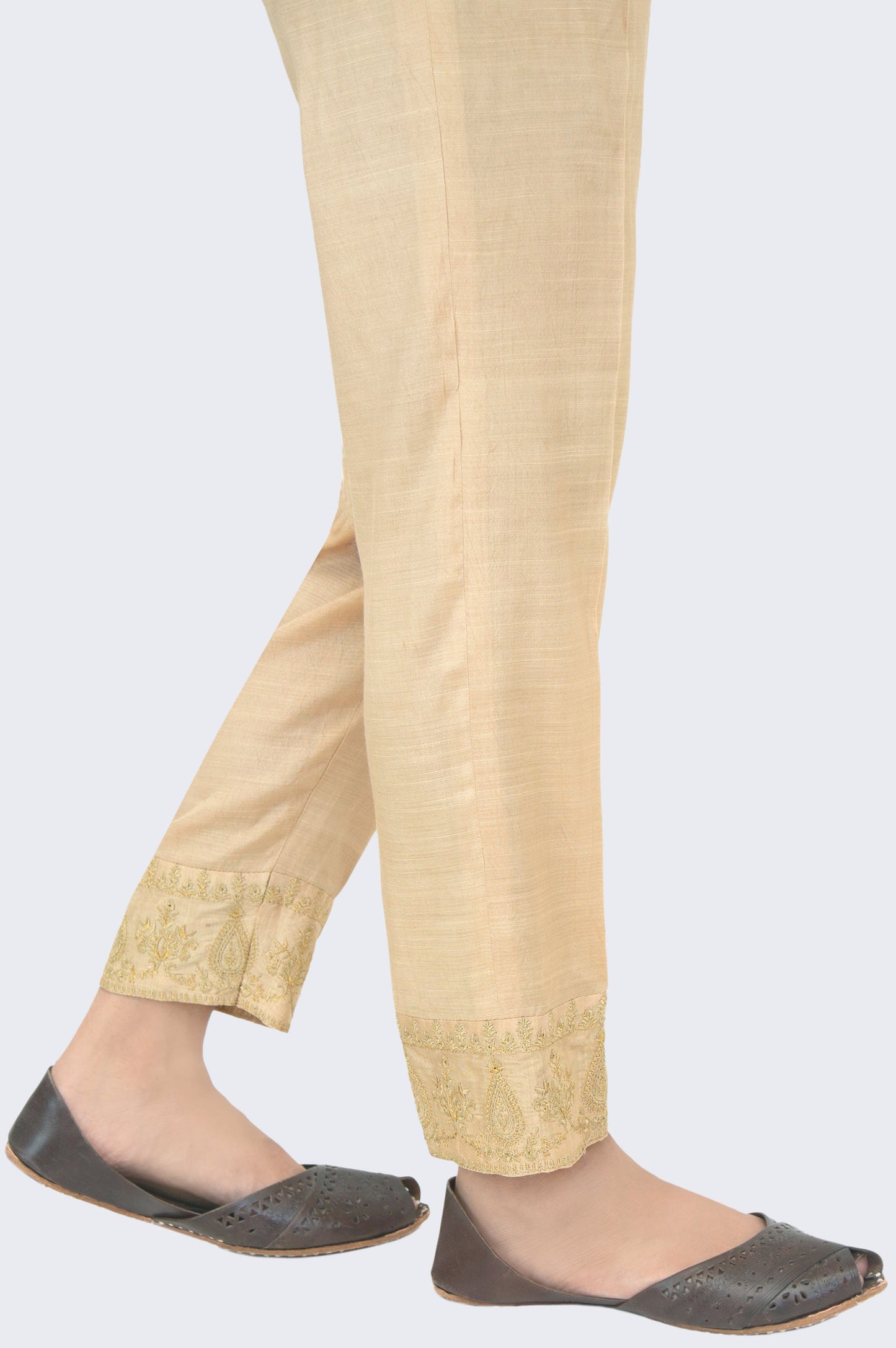 Embroidered Rawsilk Cigarette Pants - Beige