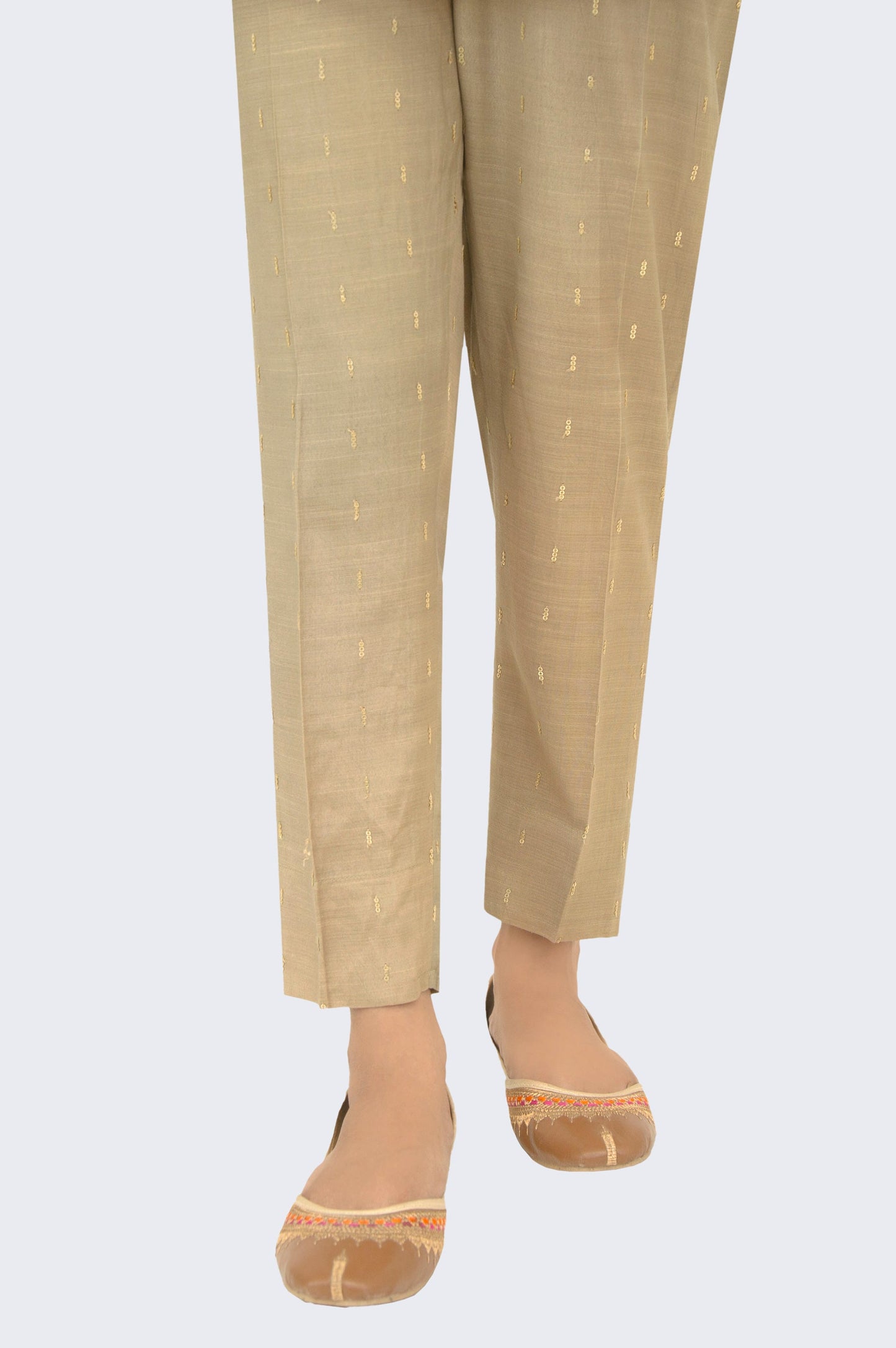 Embroidered Rawsilk Cigarette Pants - Sand Castle Beige