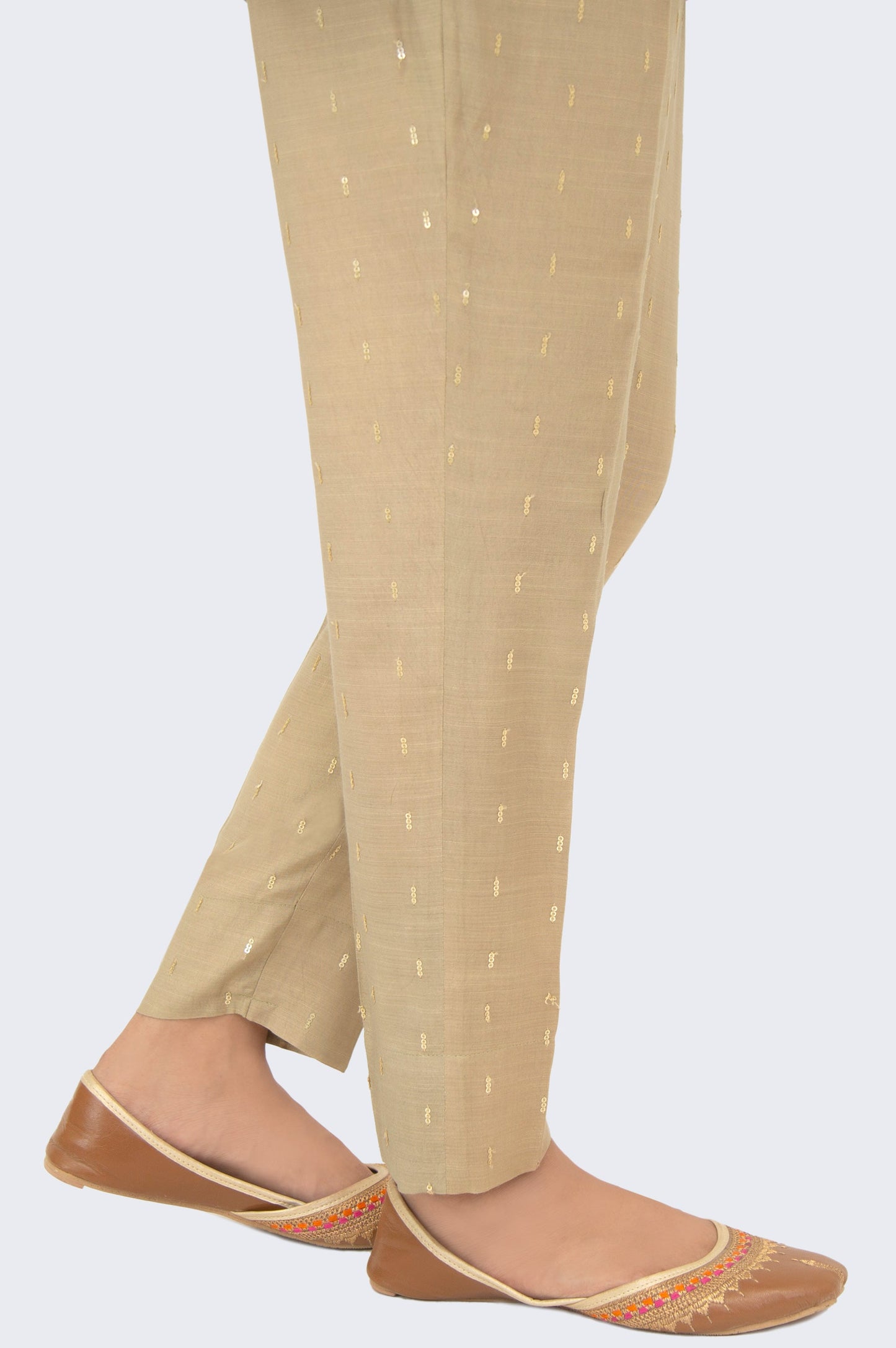 Embroidered Rawsilk Cigarette Pants - Sand Castle Beige