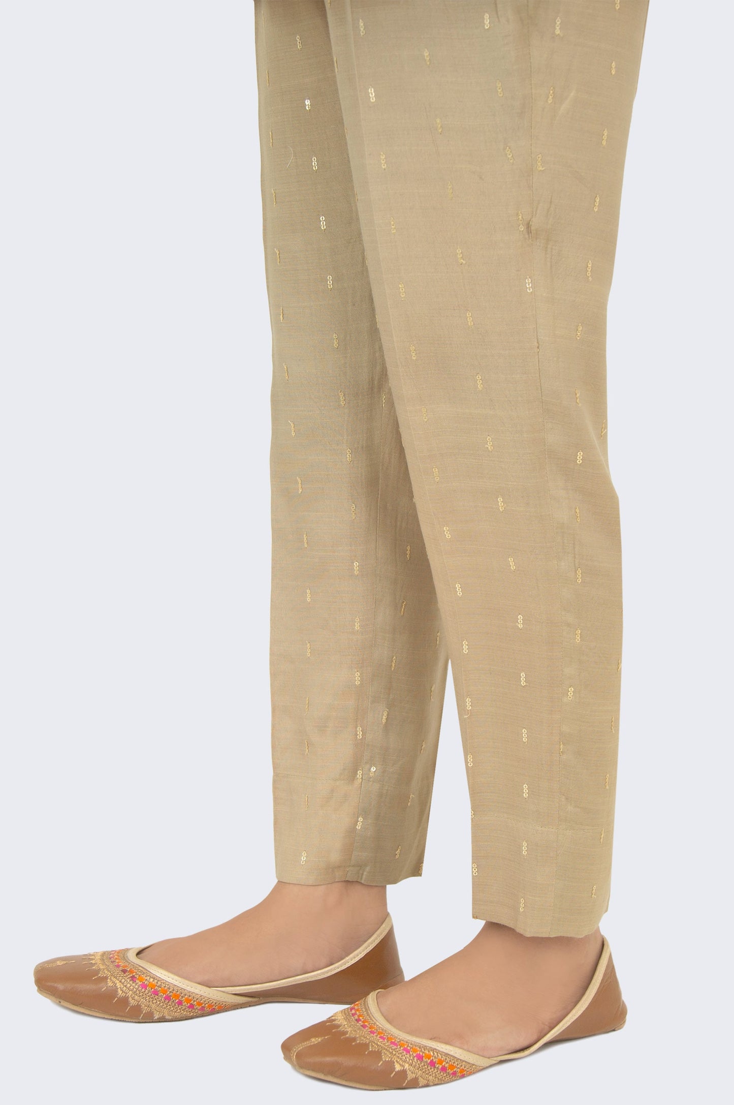 Embroidered Rawsilk Cigarette Pants - Sand Castle Beige