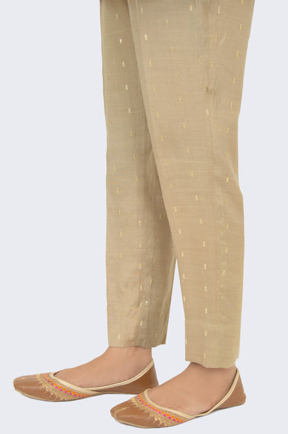 Embroidered Rawsilk Cigarette Pants - Sand Castle Beige