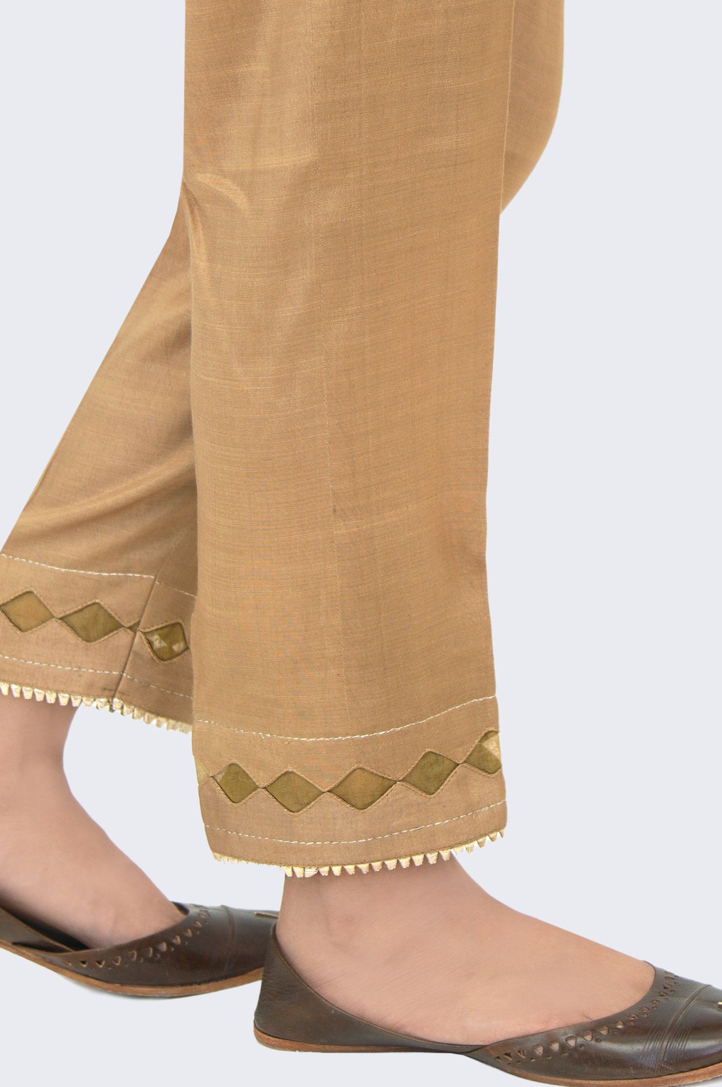 Embellished Rawsilk Cigarette Pants - Sepia Copper