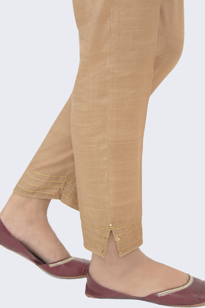 Embellished Rawsilk Cigarette Pants - Sand Beige