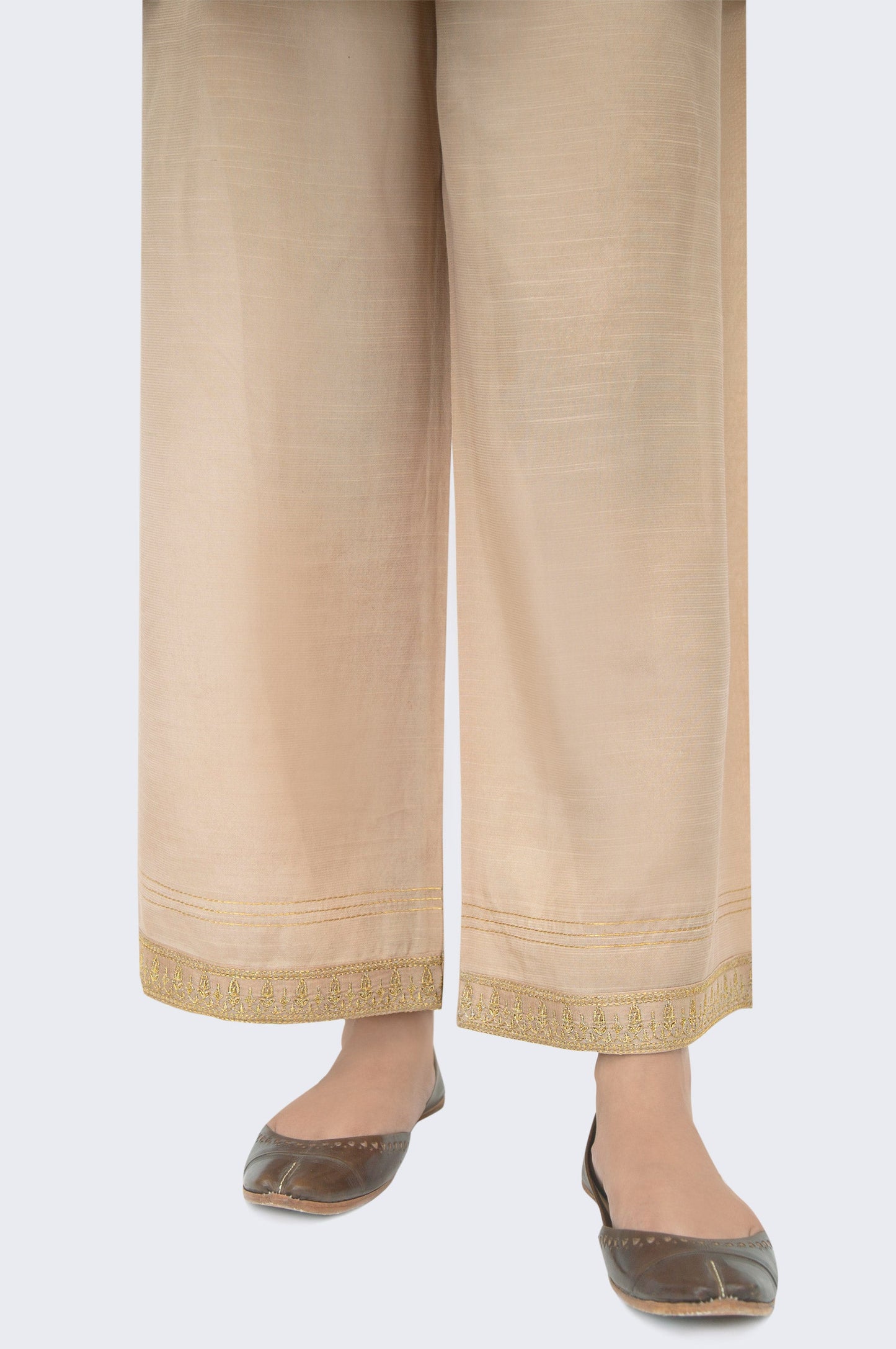 Embroidered Raw Silk Culotte - Hazel Wood Beige