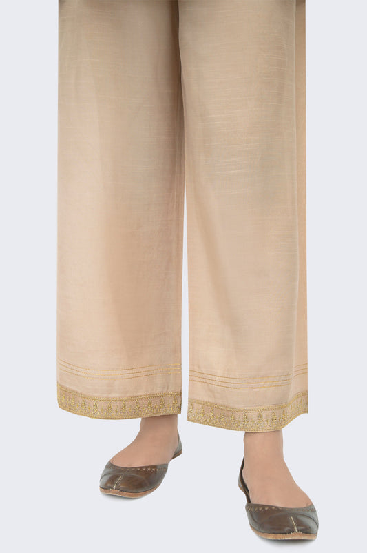 Embroidered Raw Silk Culotte - Hazel Wood Beige