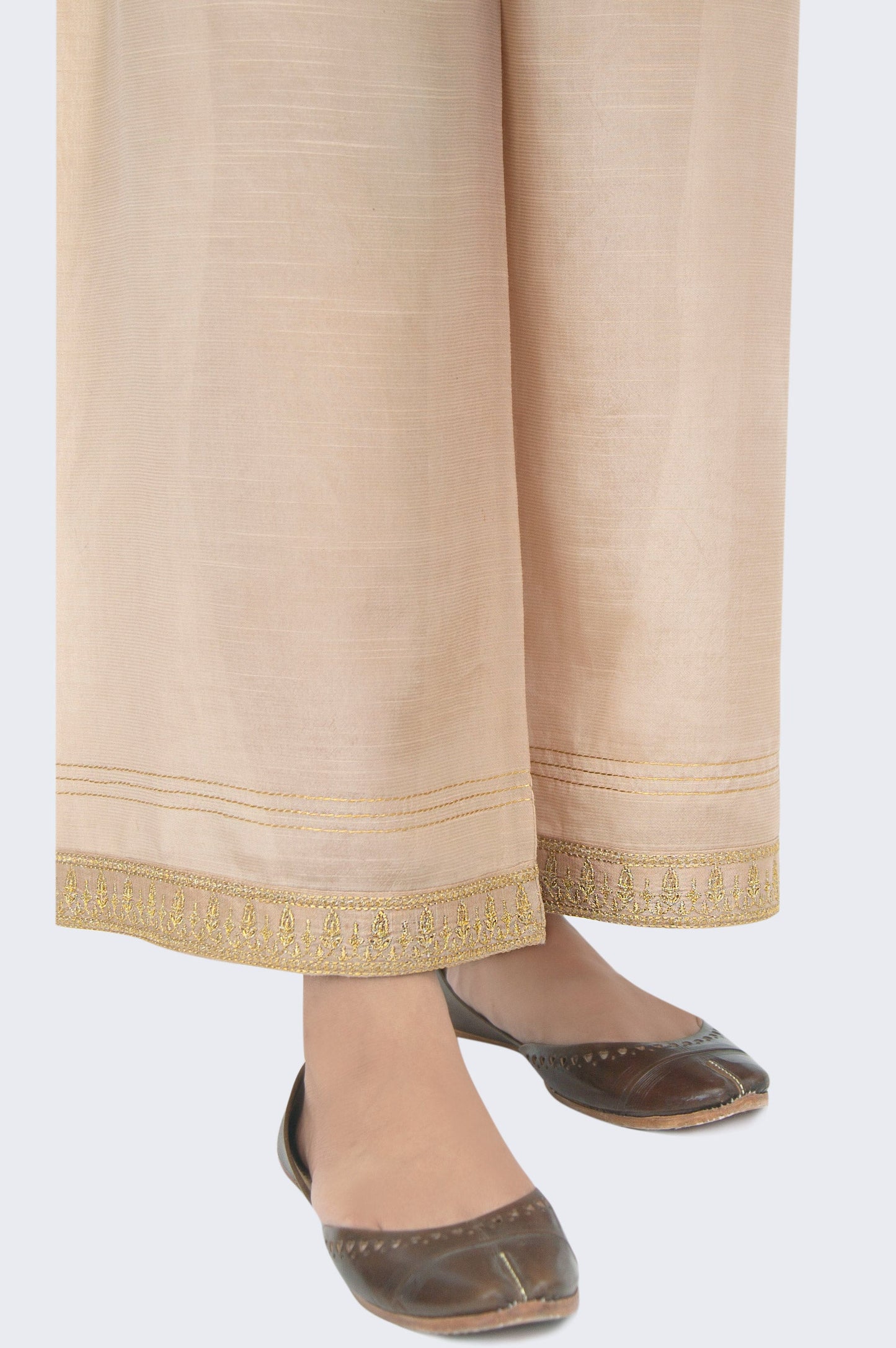 Embroidered Raw Silk Culotte - Hazel Wood Beige