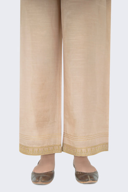 Embroidered Raw Silk Culotte - Hazel Wood Beige