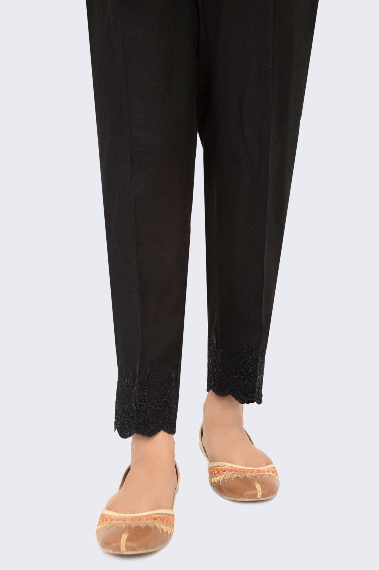 Embroidered Rawsilk Cigarette Pants - Black