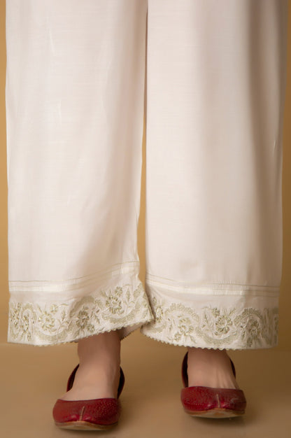 Embroidered Raw Silk Culotte Pants