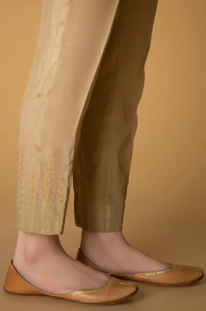 Emberoidered Rawsilk Cigarette Pants - Golden