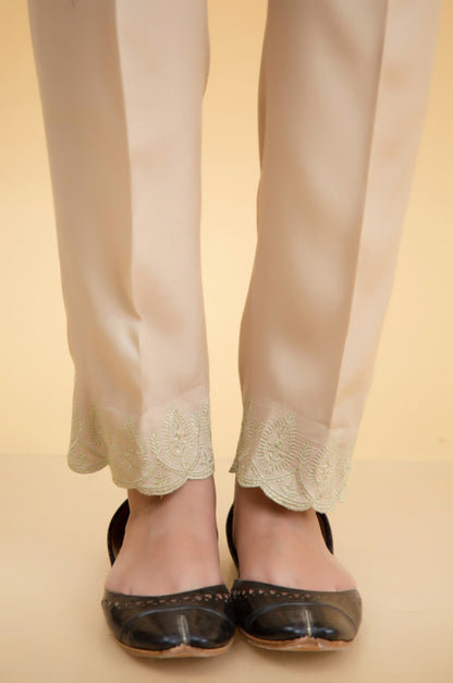 Emberoidered Rawsilk Cigarette Pants - Golden