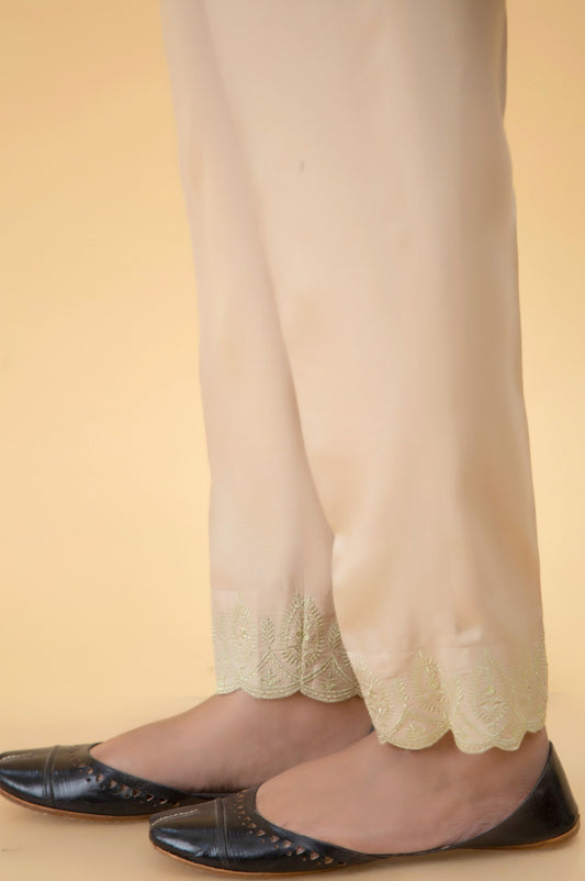 Emberoidered Rawsilk Cigarette Pants - Golden