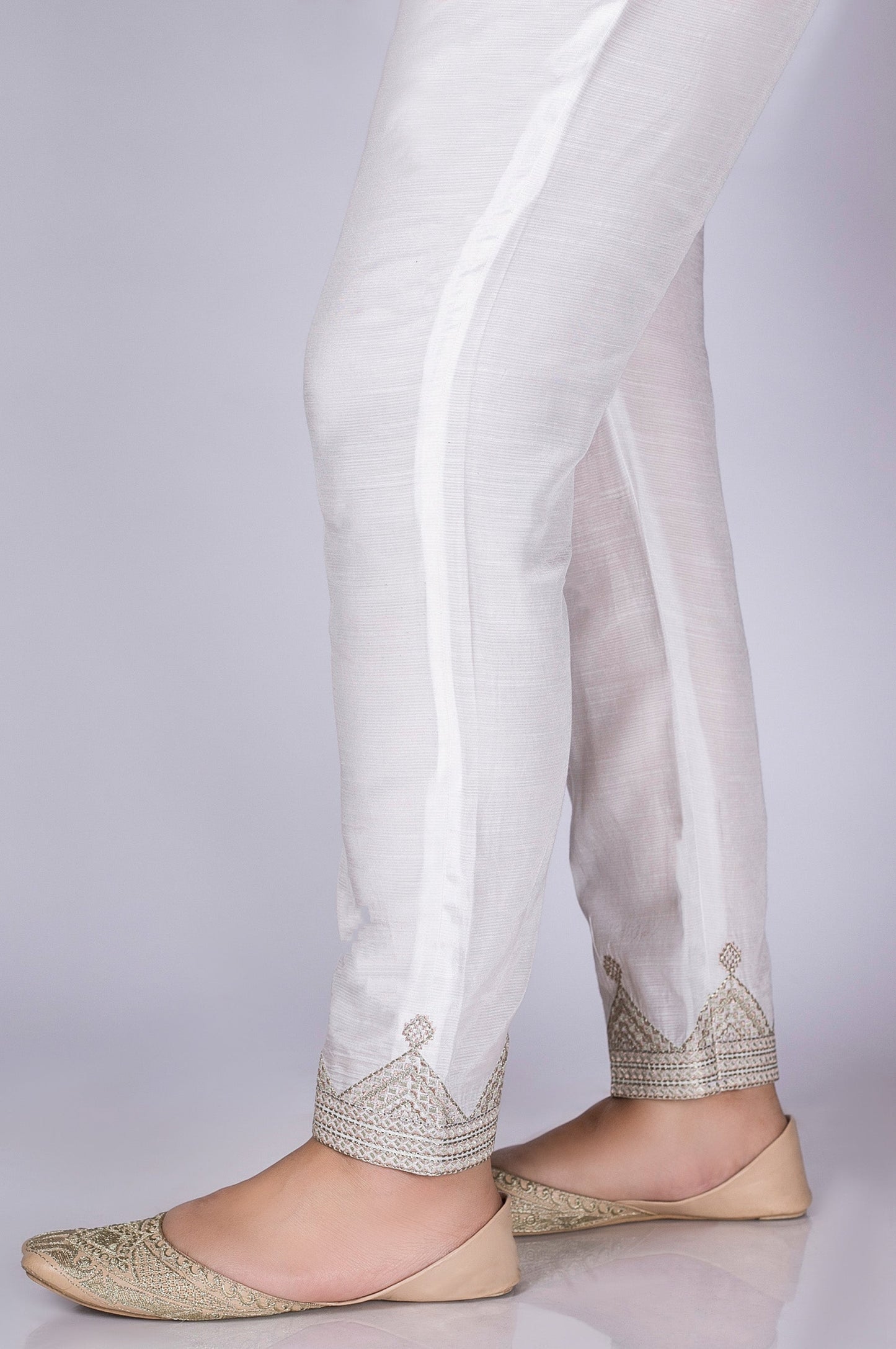Embroidered Raw Silk Pants