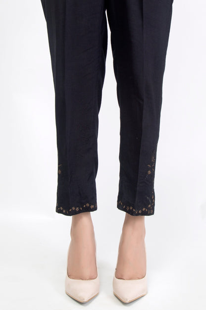 Embellished Raw Silk Pants - Black