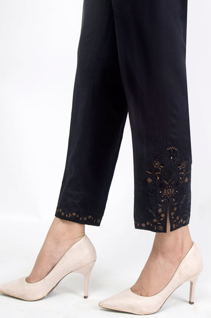 Embellished Raw Silk Pants - Black