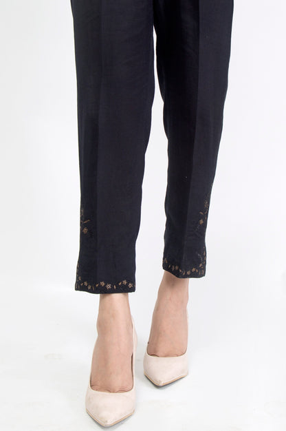 Embellished Raw Silk Pants - Black